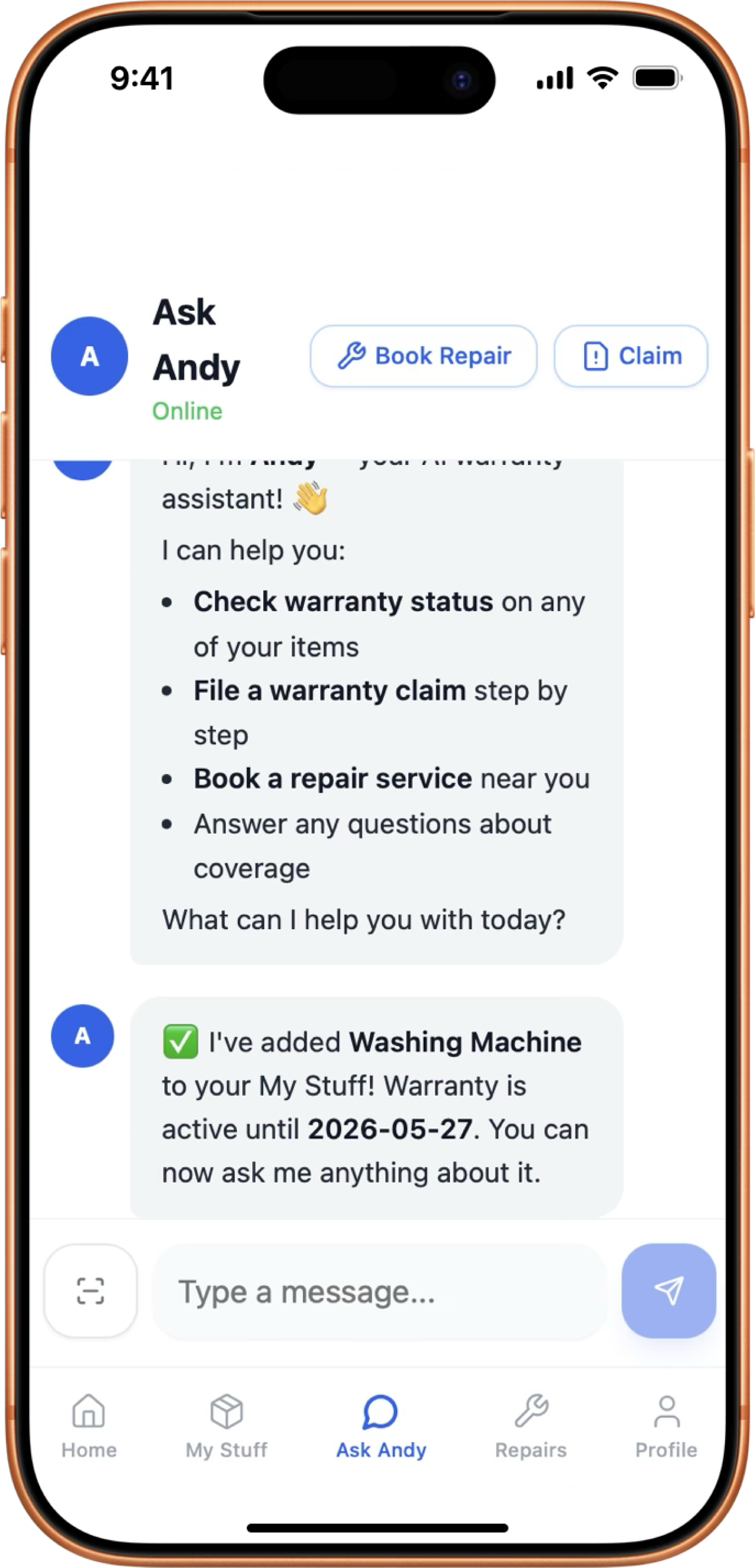 OwnWise Ask Andy chat